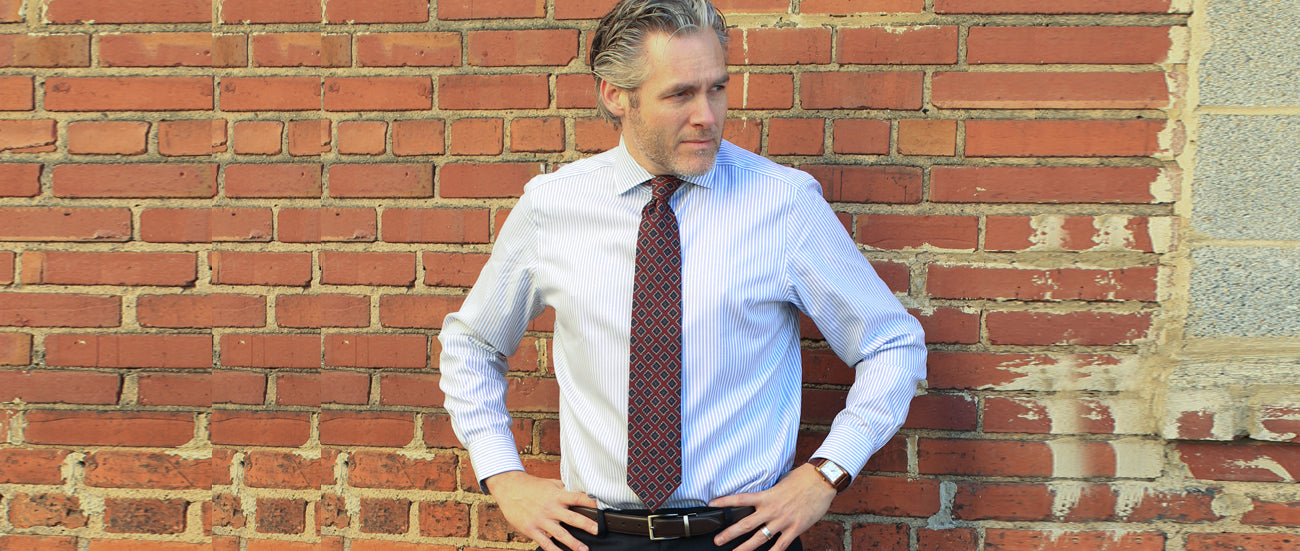 Man Checked Deep Blue Tie Blue Pink Bordeaux Lines Tone on Tone Red Polka Dots Contrast Knot
