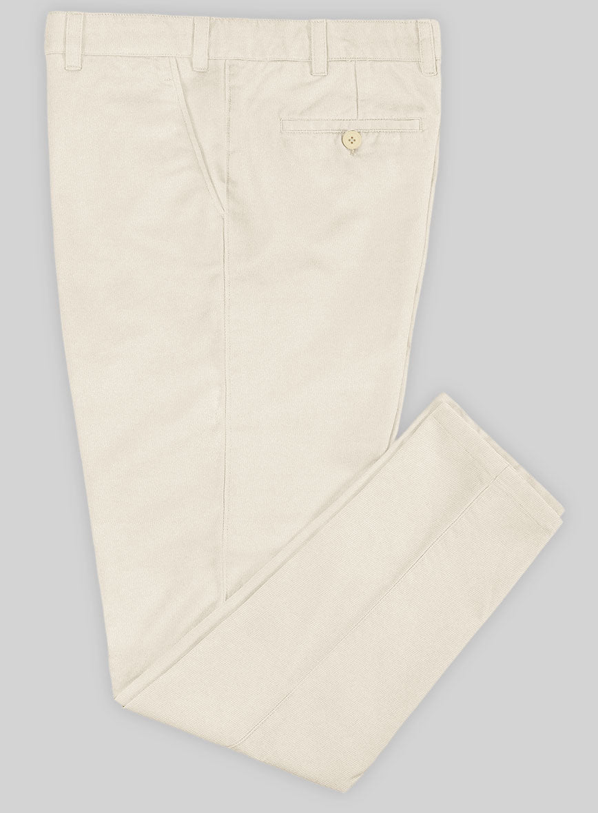 Washed Light Beige Feather Cotton Canvas Stretch Chino Pants - StudioSuits