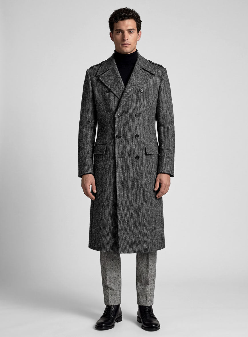 Harris Tweed Dark Gray Herringbone GQ Overcoat – StudioSuits