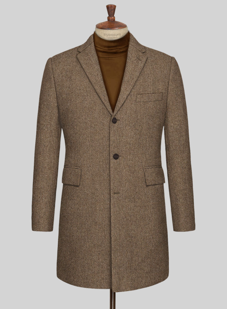 Irish Brown Herringbone Tweed Overcoat – StudioSuits