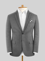 Italian Afito Gray Chalkstripe Flannel Jacket - StudioSuits