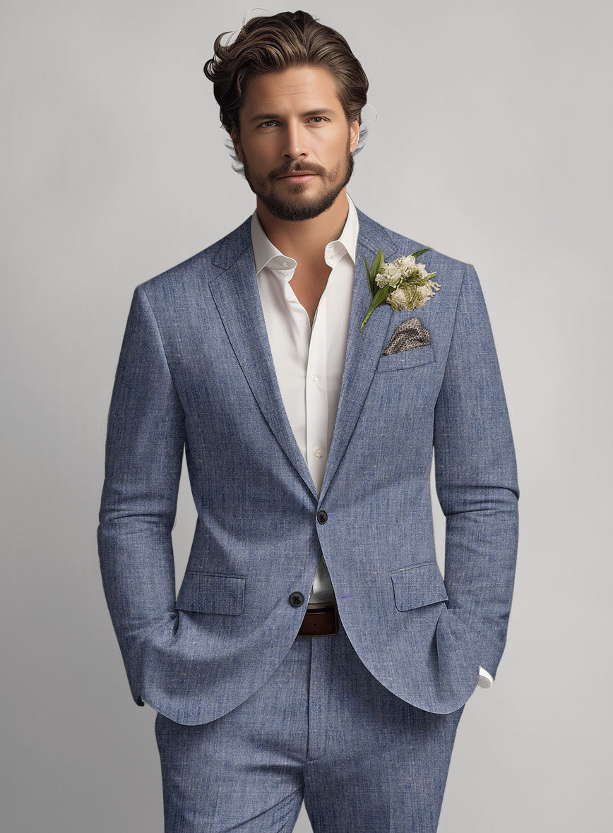 Italian Linen Artisanal Light Blue Suit - StudioSuits