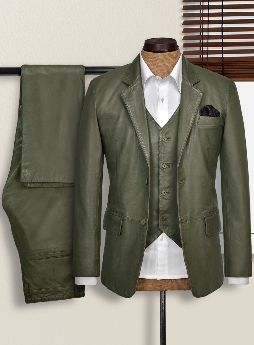 Green leather suit store