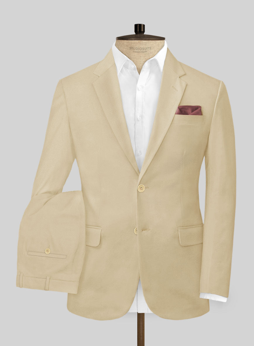 Beige Feather Cotton Canvas Stretch Suit - StudioSuits