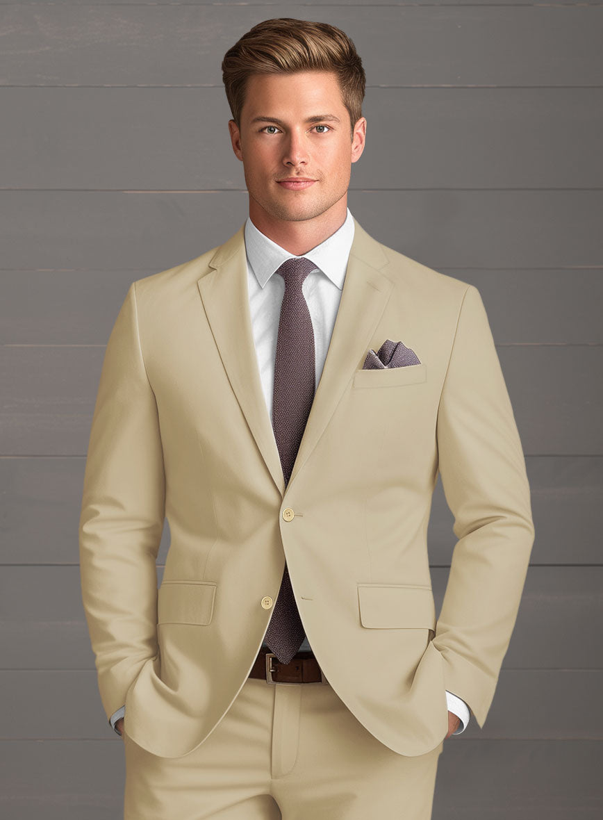 Beige Feather Cotton Canvas Stretch Suit - StudioSuits