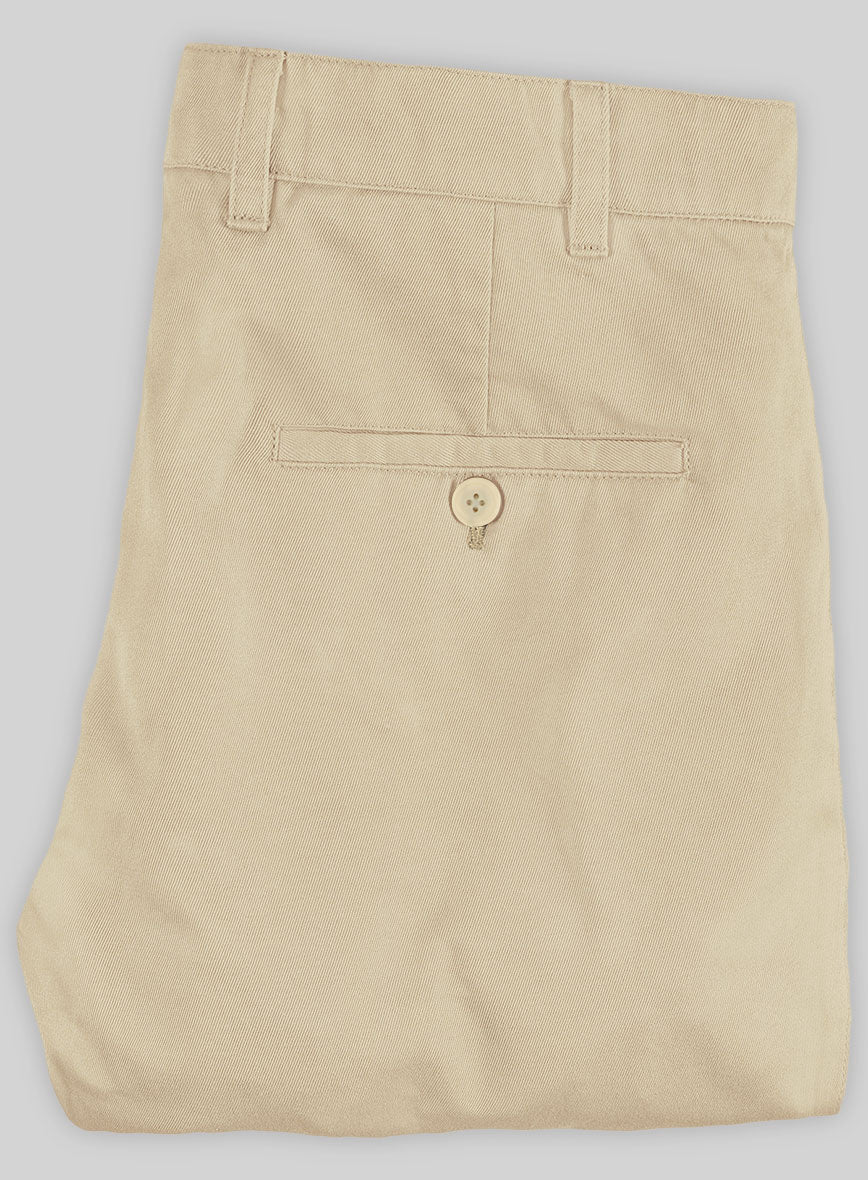 Washed Beige Feather Cotton Canvas Stretch Chino Pants
