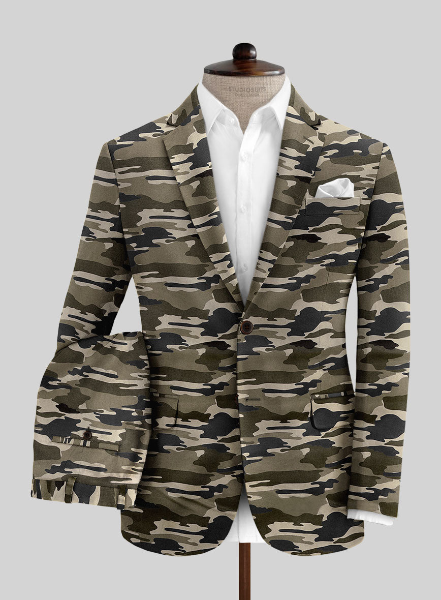 Beige Stretch Camo Suit – StudioSuits