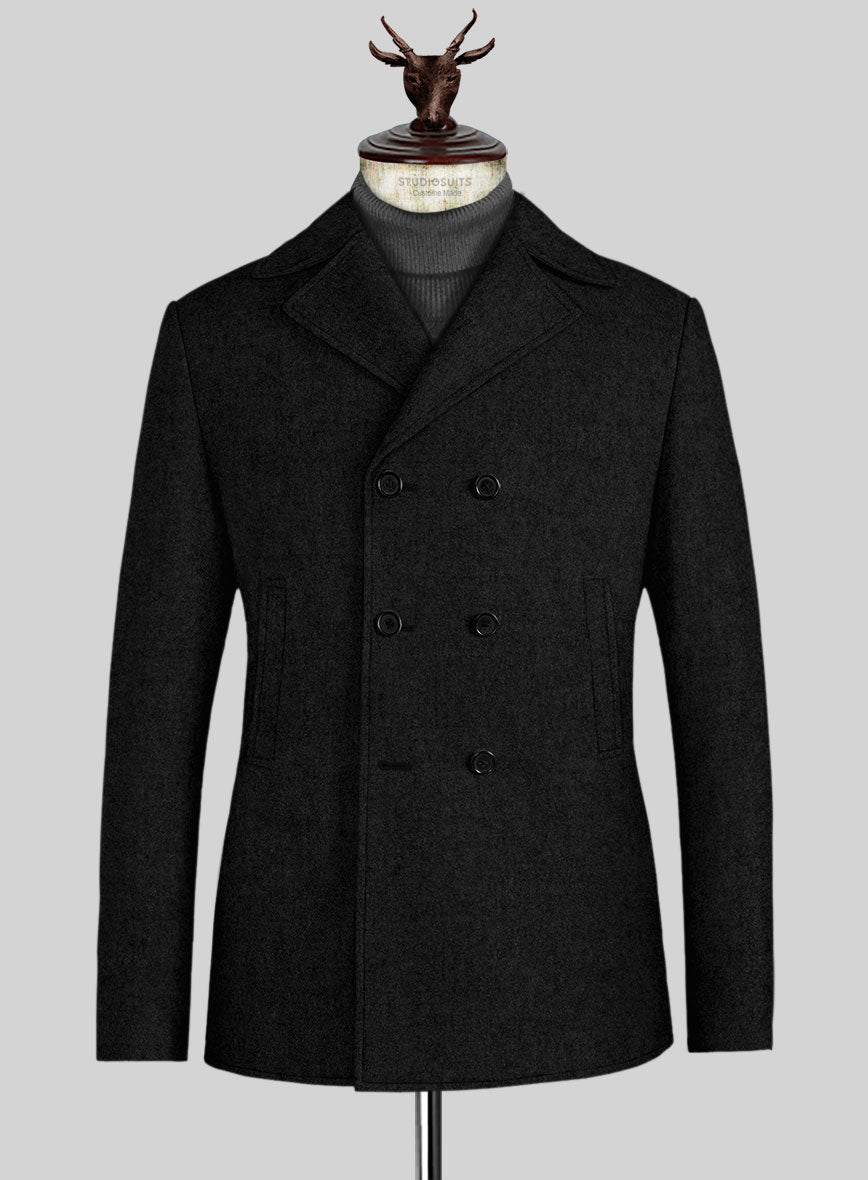 Black Heavy Tweed Pea Coat – StudioSuits