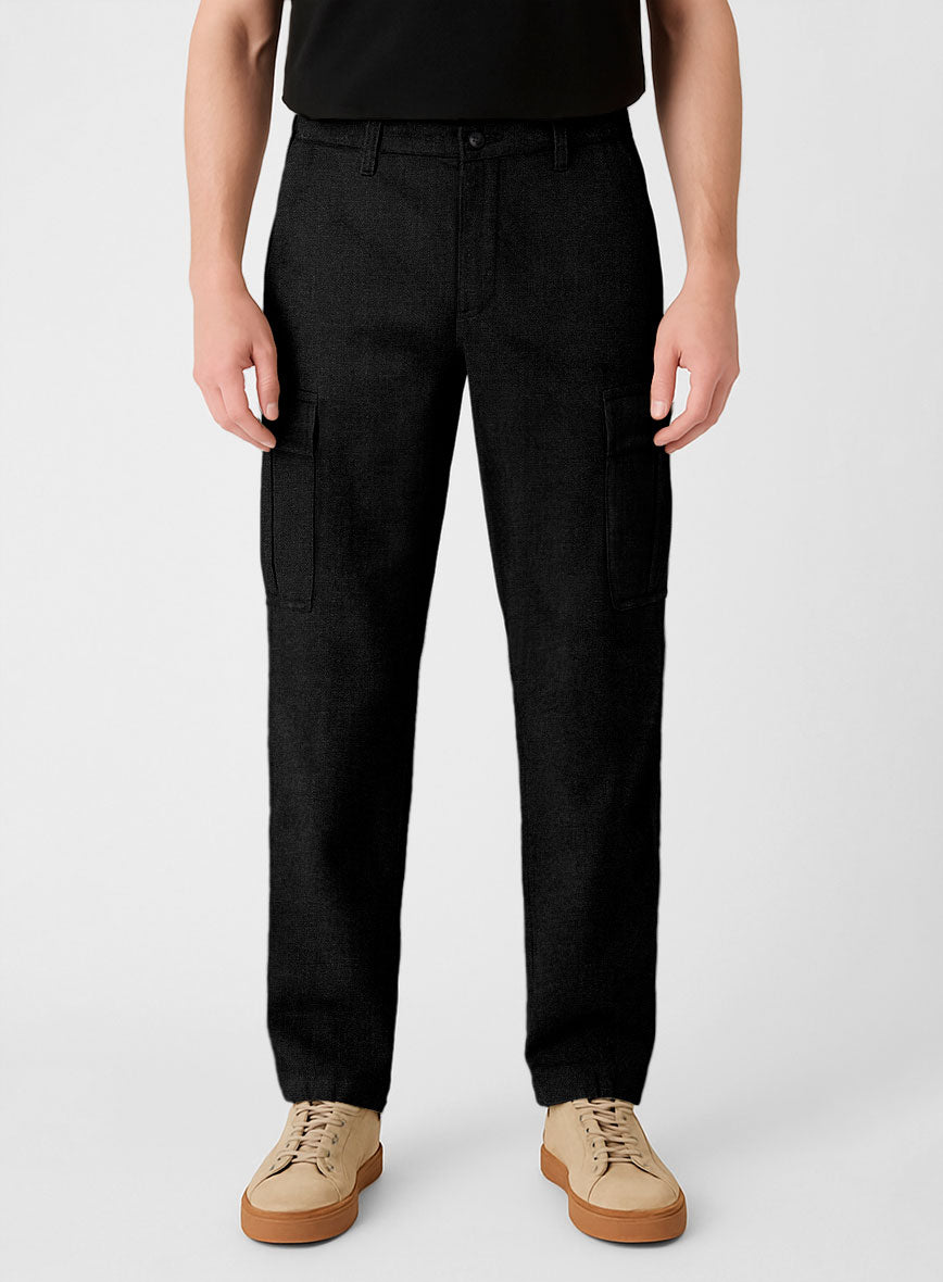 Ladies Linen cargo Pant - Black