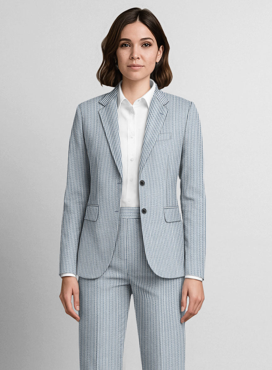Women's Blue Seersucker Jacket - StudioSuits