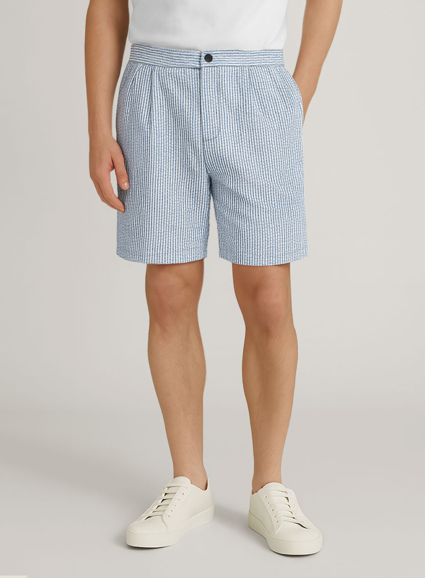 Blue Seersucker Shorts - StudioSuits