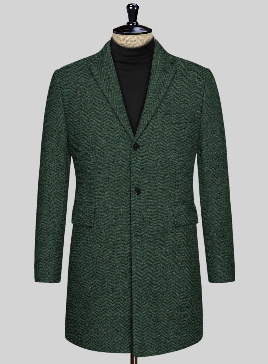 Bottle Green Herringbone Tweed Overcoat – StudioSuits