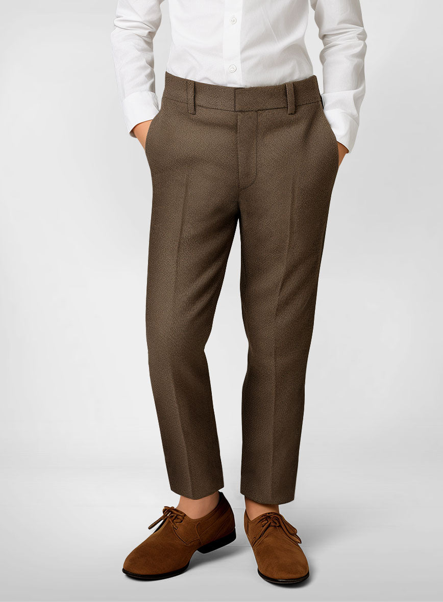 Light grey donegal tweed high waisted flat-front Slacks