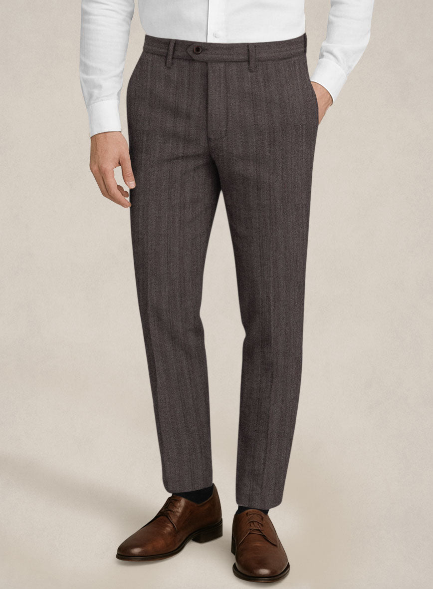 Bristol Dark Brown Herringbone Pants - StudioSuits