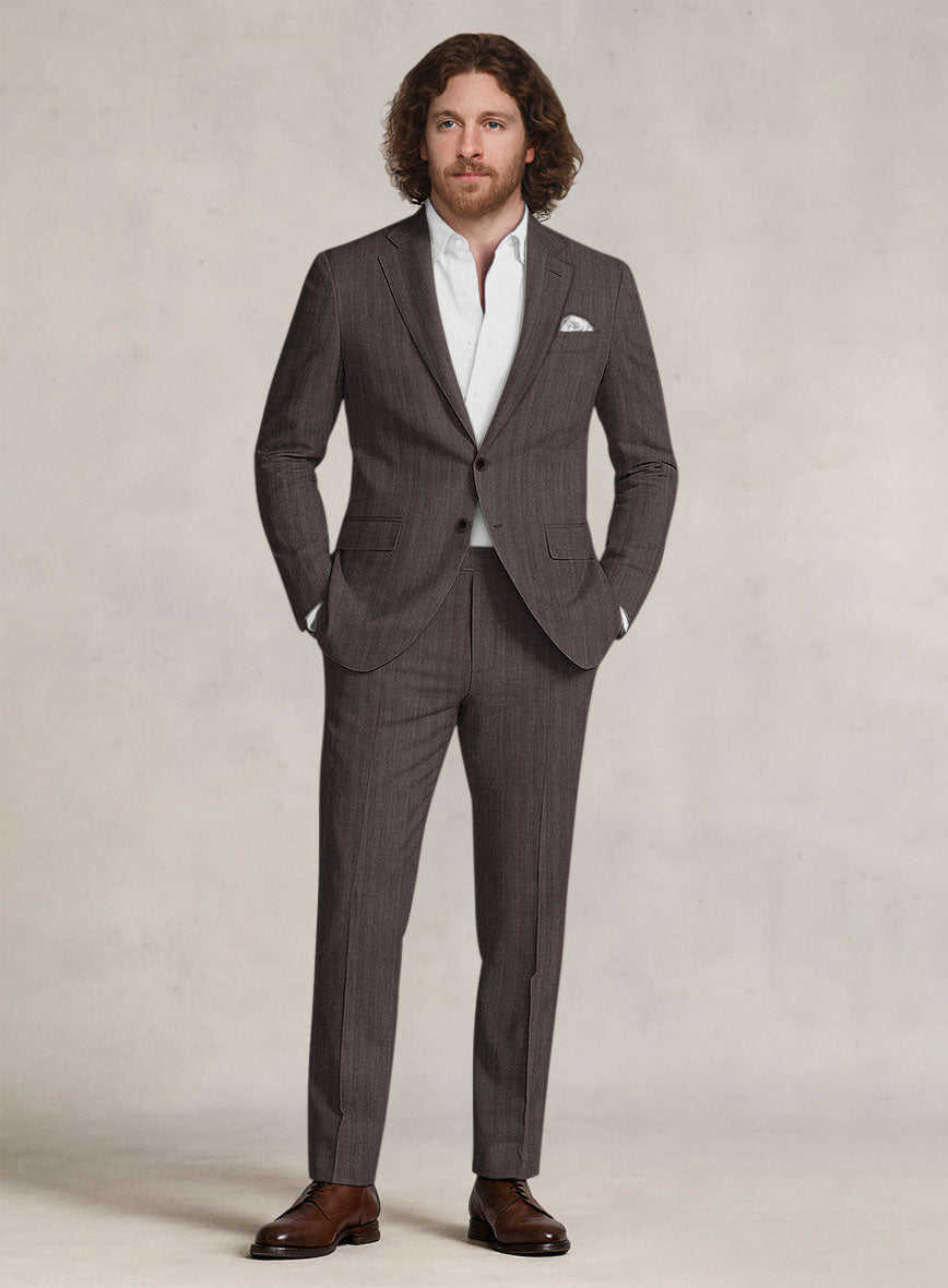 Bristol Dark Brown Herringbone Suit - StudioSuits