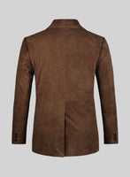 Brown Suede Leather Pea Coat - StudioSuits