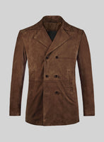 Brown Suede Leather Pea Coat - StudioSuits