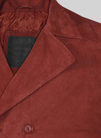 Burnt Red Suede Leather Pea Coat - StudioSuits