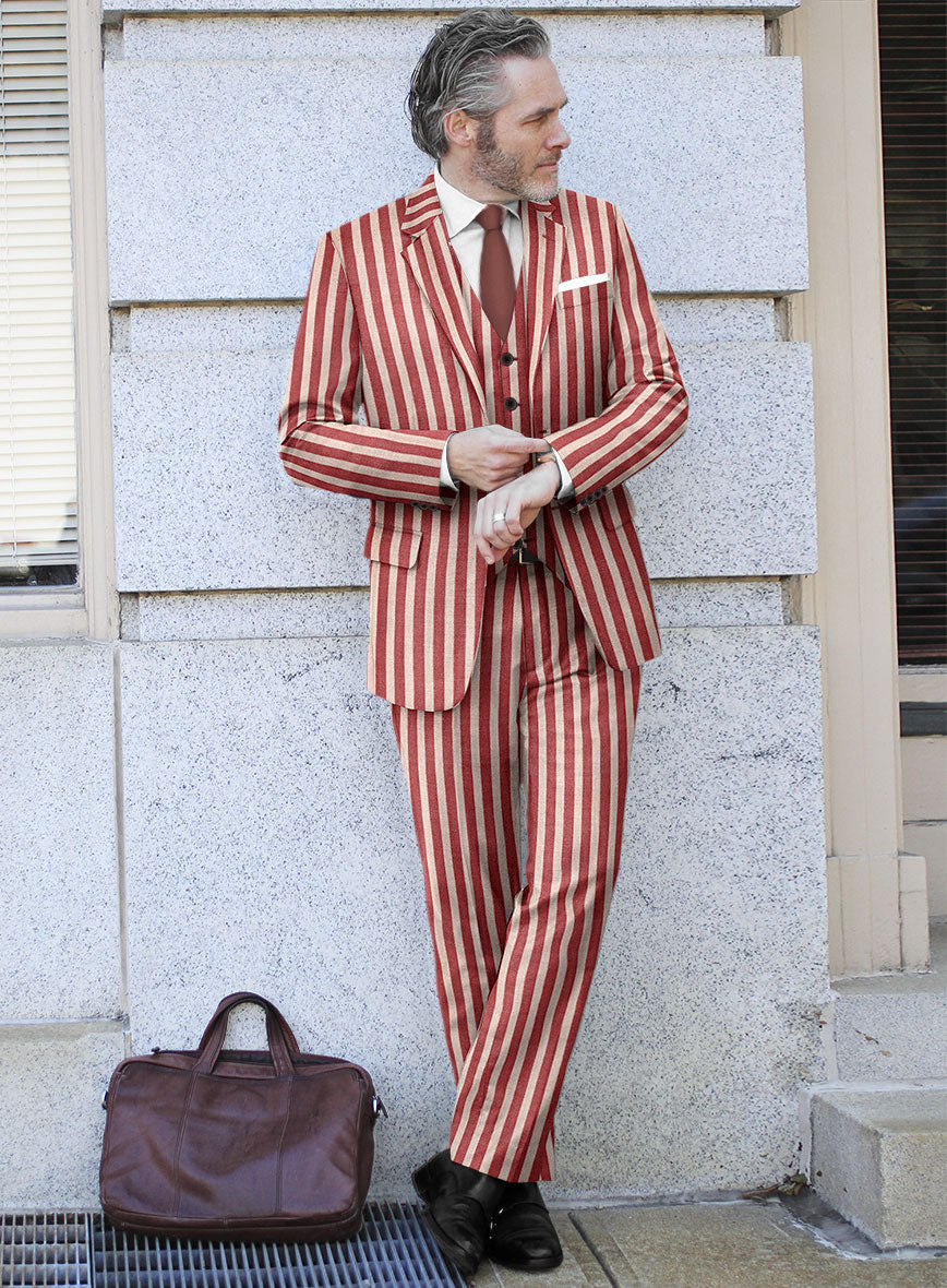 Candy Red Stripe Lightweight Tweed Suit - StudioSuits