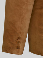 Caramel Brown Suede Leather Pea Coat - StudioSuits