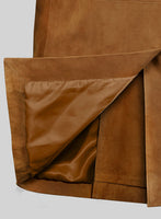 Caramel Brown Suede Leather Pea Coat - StudioSuits