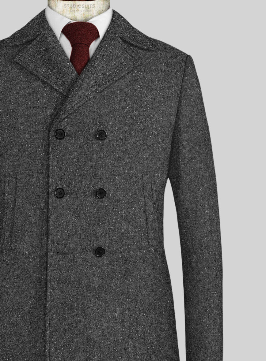 Charcoal Flecks Donegal Tweed Pea Coat - StudioSuits