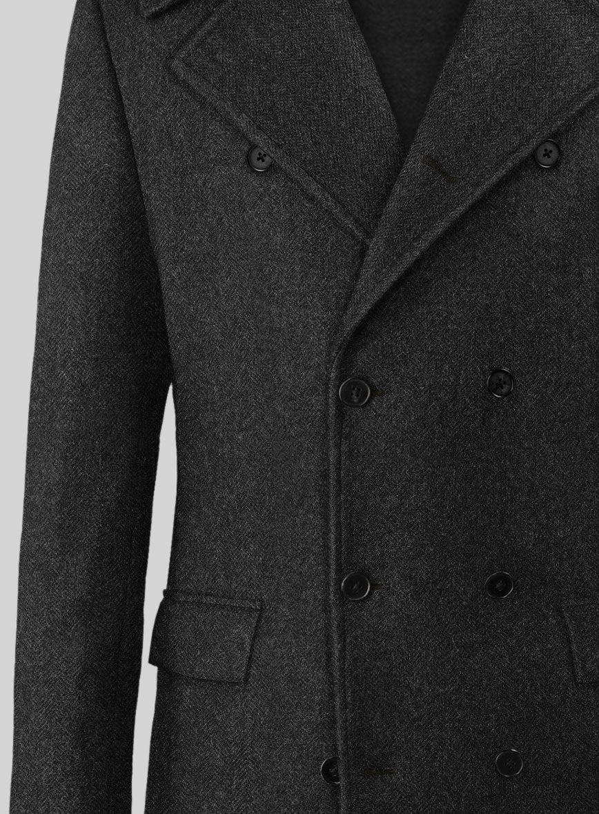 Charcoal Herringbone Tweed GQ Overcoat - StudioSuits