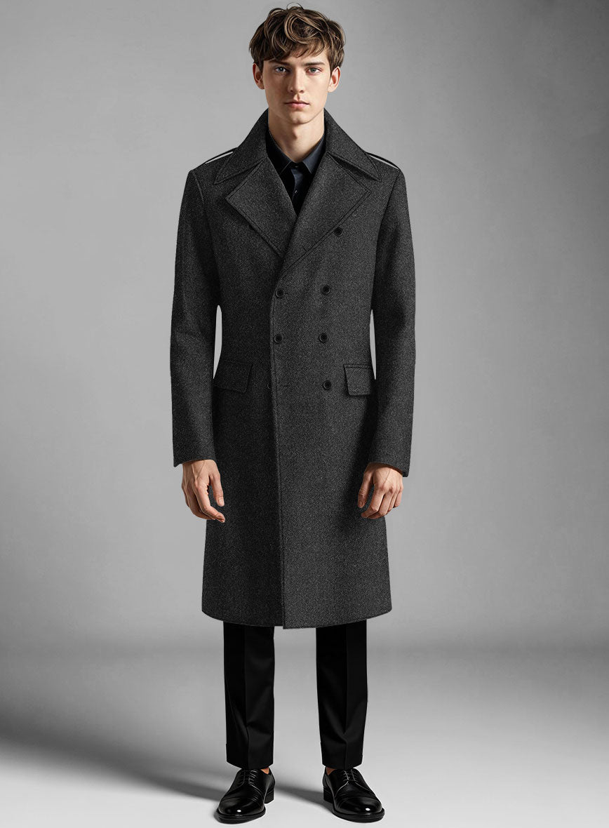Charcoal Herringbone Tweed GQ Overcoat - StudioSuits
