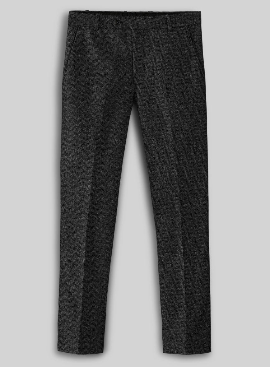 Charcoal Herringbone Tweed Pants - StudioSuits