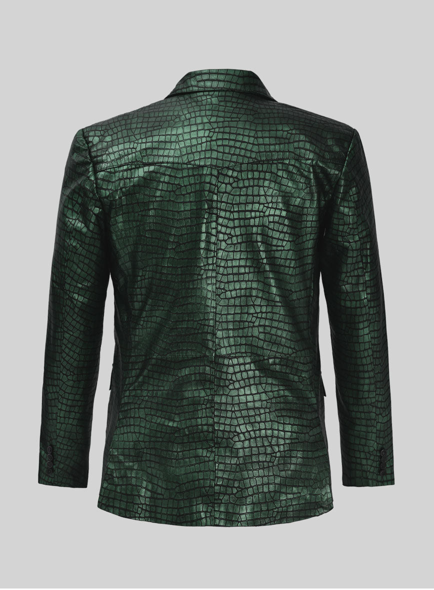 Croc Metallic Green Western Leather Blazer - StudioSuits