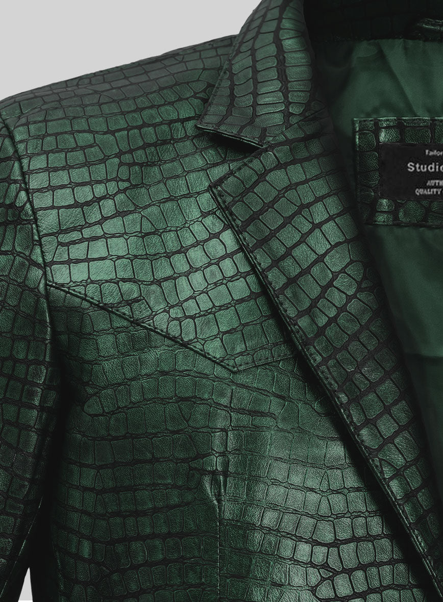 Croc Metallic Green Western Leather Blazer - StudioSuits