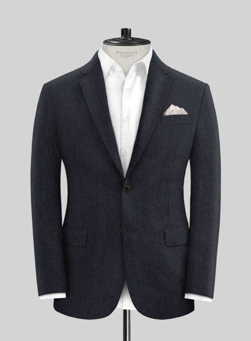 Dark Blue Pure Linen Suit - StudioSuits