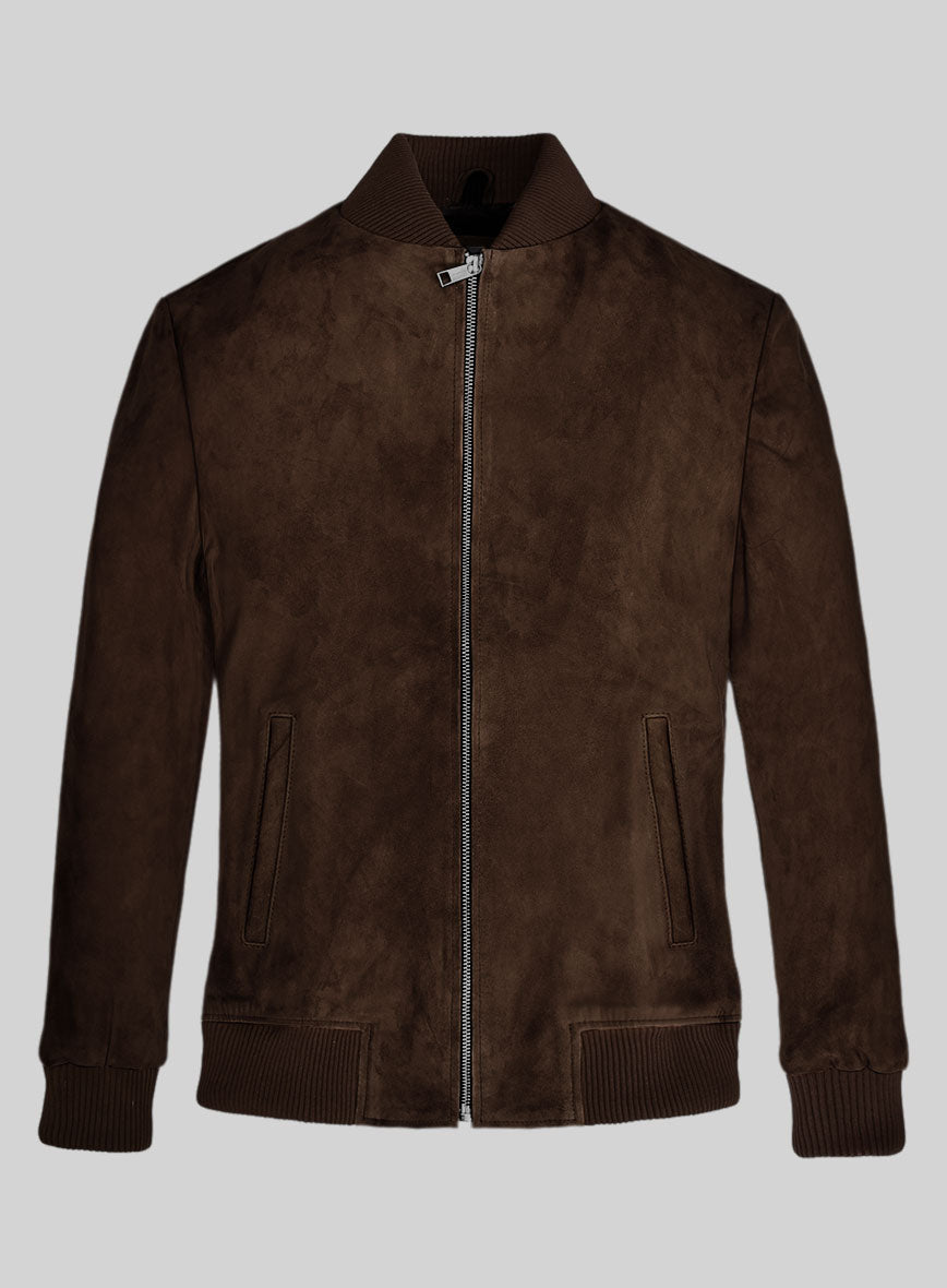 Dark Brown Suede Bomber Jacket - StudioSuits