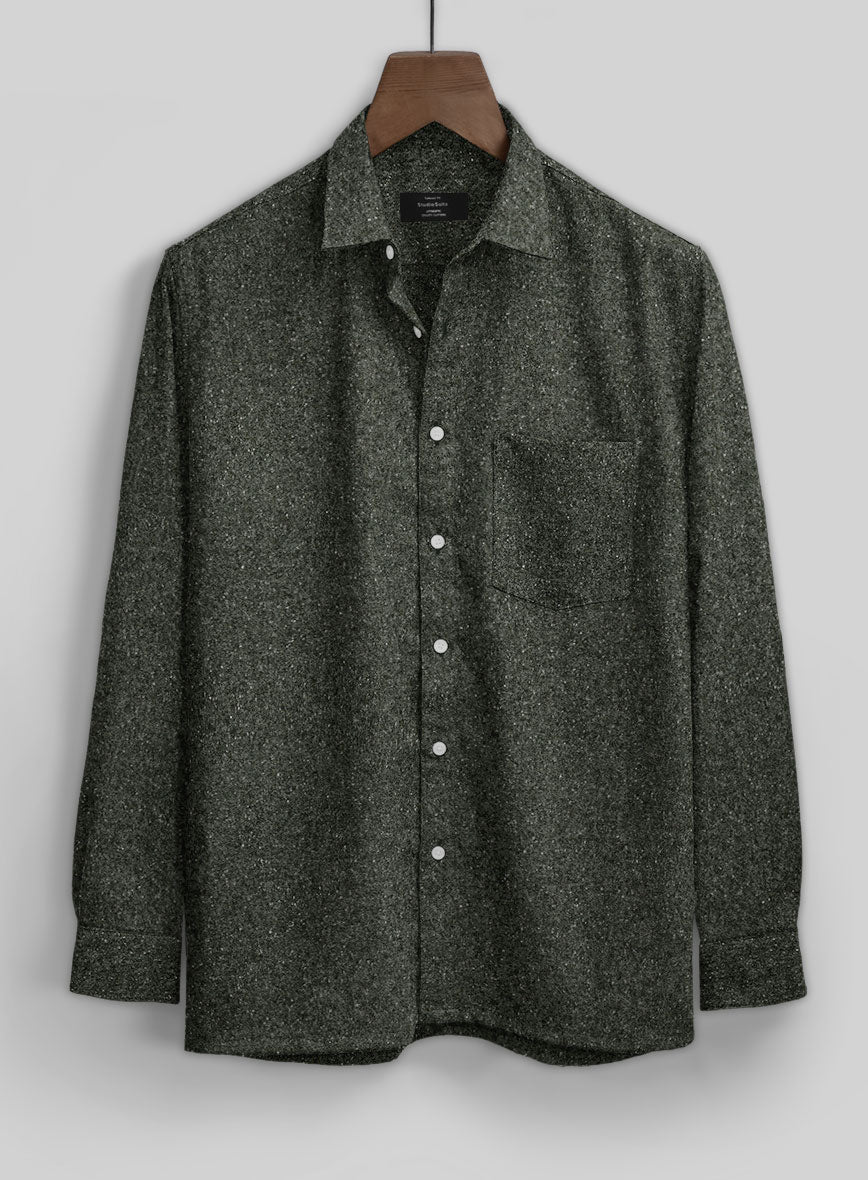 Dark Olive Flecks Donegal Tweed Shirt - StudioSuits