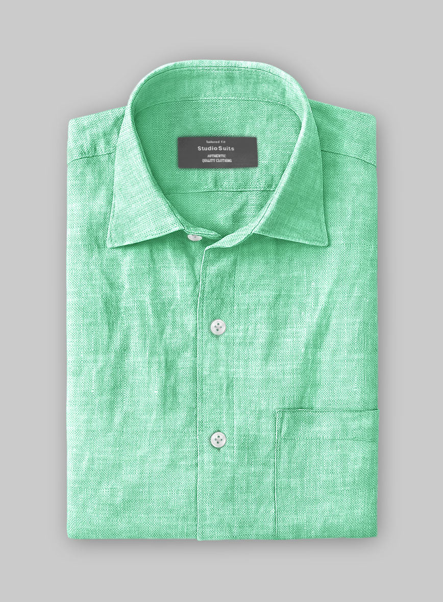 knee length dresses for ladies Men's Dublin Shell Green Linen Shirt by StudioSuits