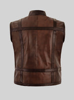Elite Spanish Brown Moto Leather Vest - StudioSuits