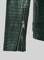 Enigmatic Croc Metallic Green Leather Jacket - StudioSuits