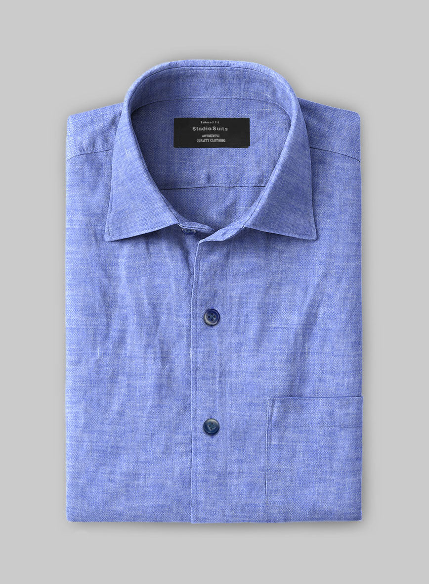 Men's European Jordy Blue Linen Shirt by StudioSuits Men's European Jordy Blue Linen Shirt by StudioSuits