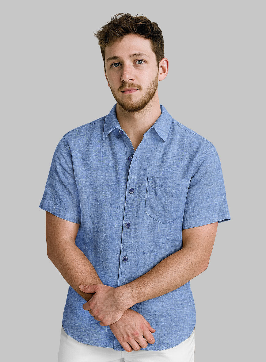 european dress shirts Men's 100% European Linen Dress Shirt in Chambray Stripe