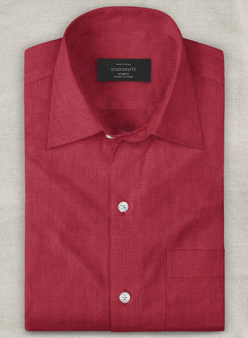 European Melon Red Linen Shirt - StudioSuits