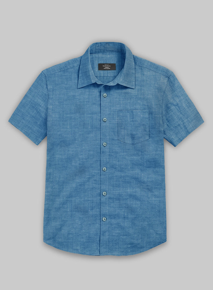 Men's European Phthalo Blue Linen Shirt by StudioSuits