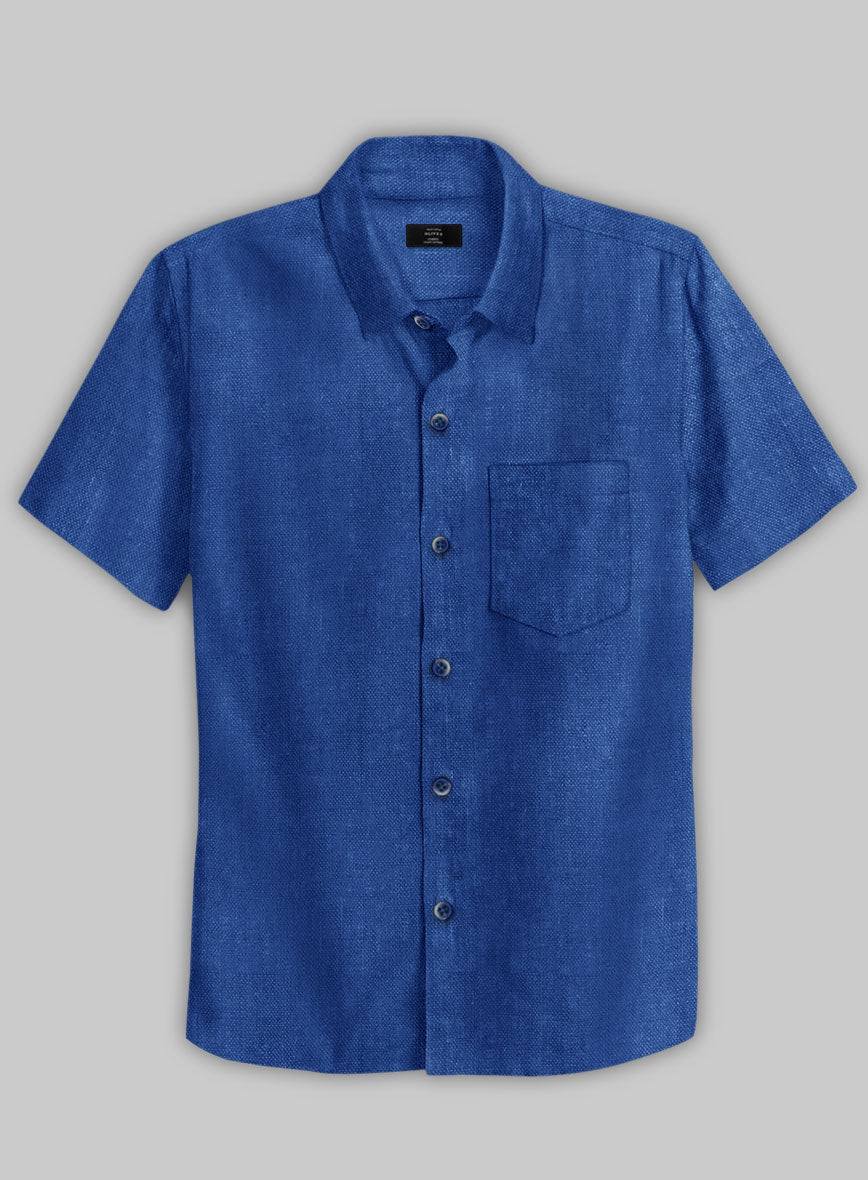European Sapphire Blue Linen Shirt - StudioSuits