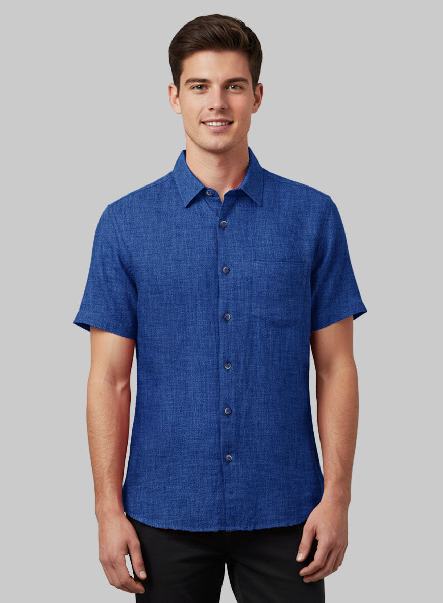 European Sapphire Blue Linen Shirt - StudioSuits
