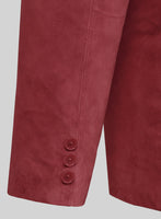 French Red Suede Leather Pea Coat - StudioSuits