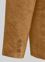 Ginger Brown Suede Leather Pea Coat