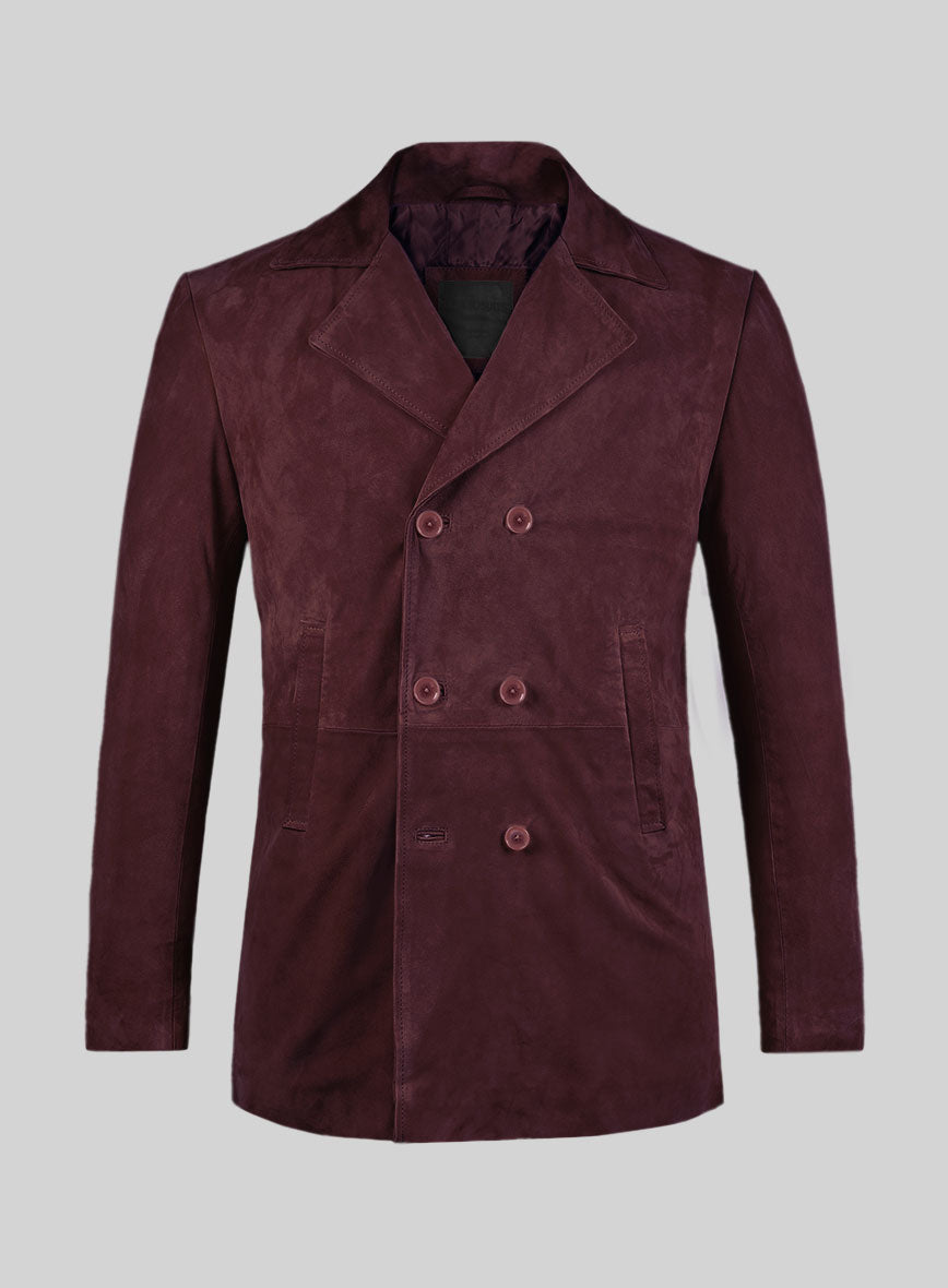 Grapevine Suede Leather Pea Coat - StudioSuits