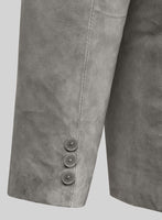 Gray Suede Leather Pea Coat - StudioSuits
