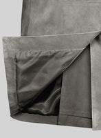 Gray Suede Leather Pea Coat - StudioSuits