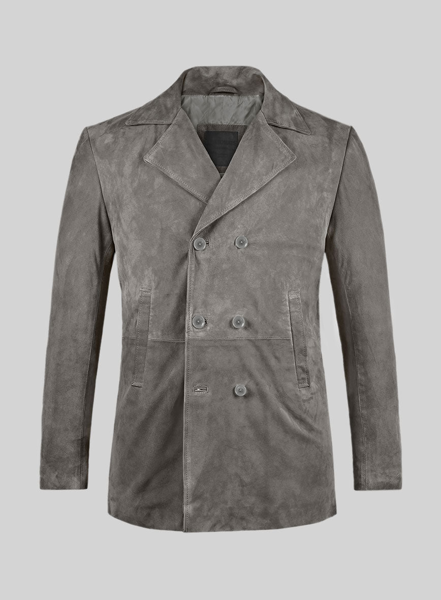 Gray Suede Leather Pea Coat – StudioSuits