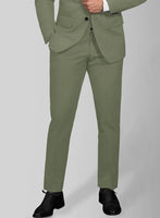 Green Feather Cotton Canvas Stretch Pants - StudioSuits